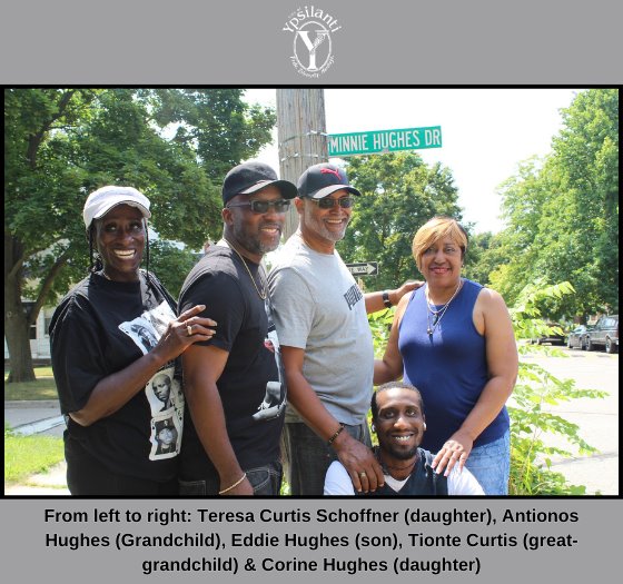 From left to right: Teresa Curtis Schoffner (daughter), Antionos Hughes (Grandchild), Eddie Hughes (son), Tionte Curtis (great-grandchild) & Corine Hughes (daughter)