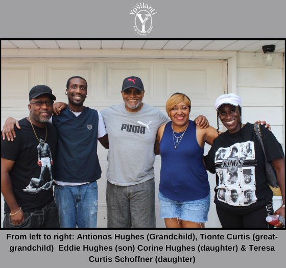 From left to right: Antionos Hughes (Grandchild), Tionte Curtis (great-grandchild)  Eddie Hughes (son) Corine Hughes (daughter) & Teresa Curtis Schoffner (daughter)