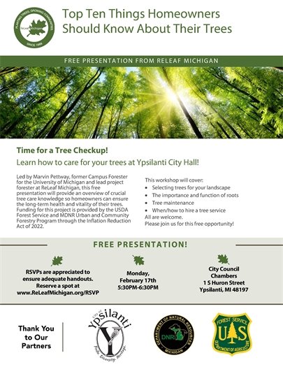 Free Presentation: Top Ten Things Homeowners Should Know About Their Trees in Ypsilanti on Monday, February 17th
